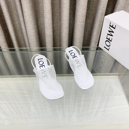 Loewe 25 Petal Slingback White Mesh Sheepskin