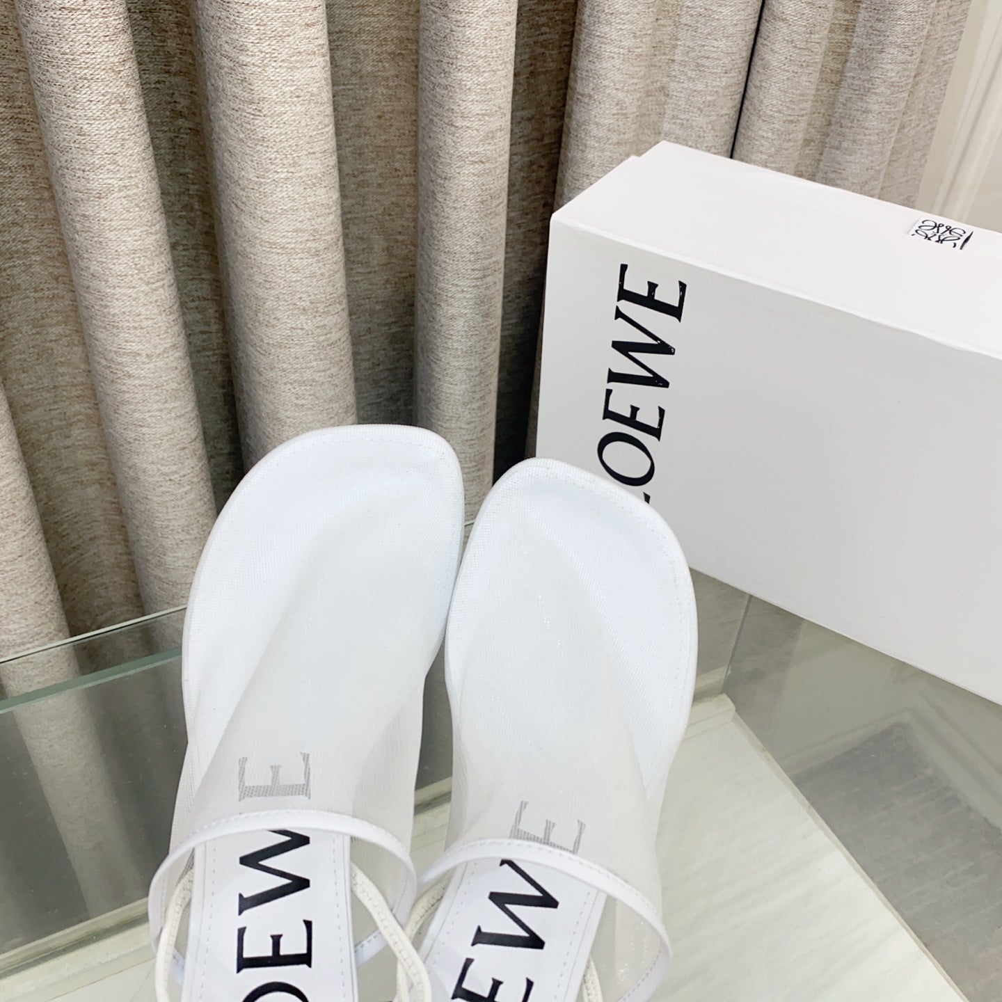 Loewe 25 Petal Slingback White Mesh Sheepskin