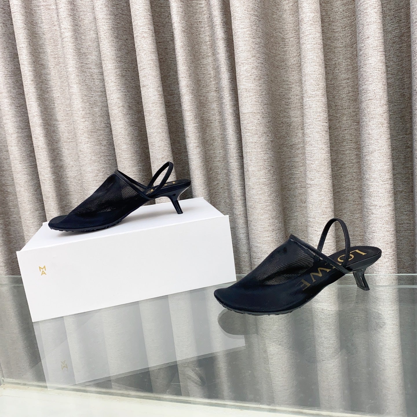 Loewe 25 Petal Slingback Black Mesh Sheepskin