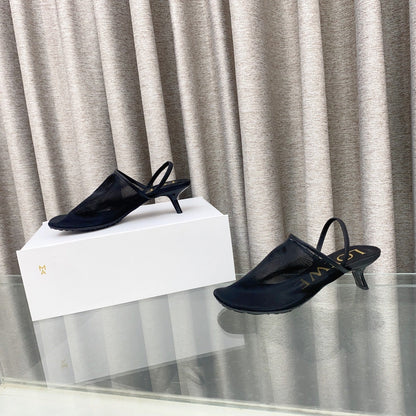 Loewe 25 Petal Slingback Black Mesh Sheepskin
