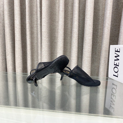 Loewe 25 Petal Slingback Black Mesh Sheepskin