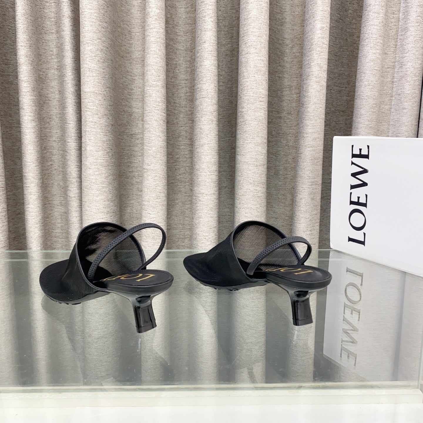 Loewe 25 Petal Slingback Black Mesh Sheepskin