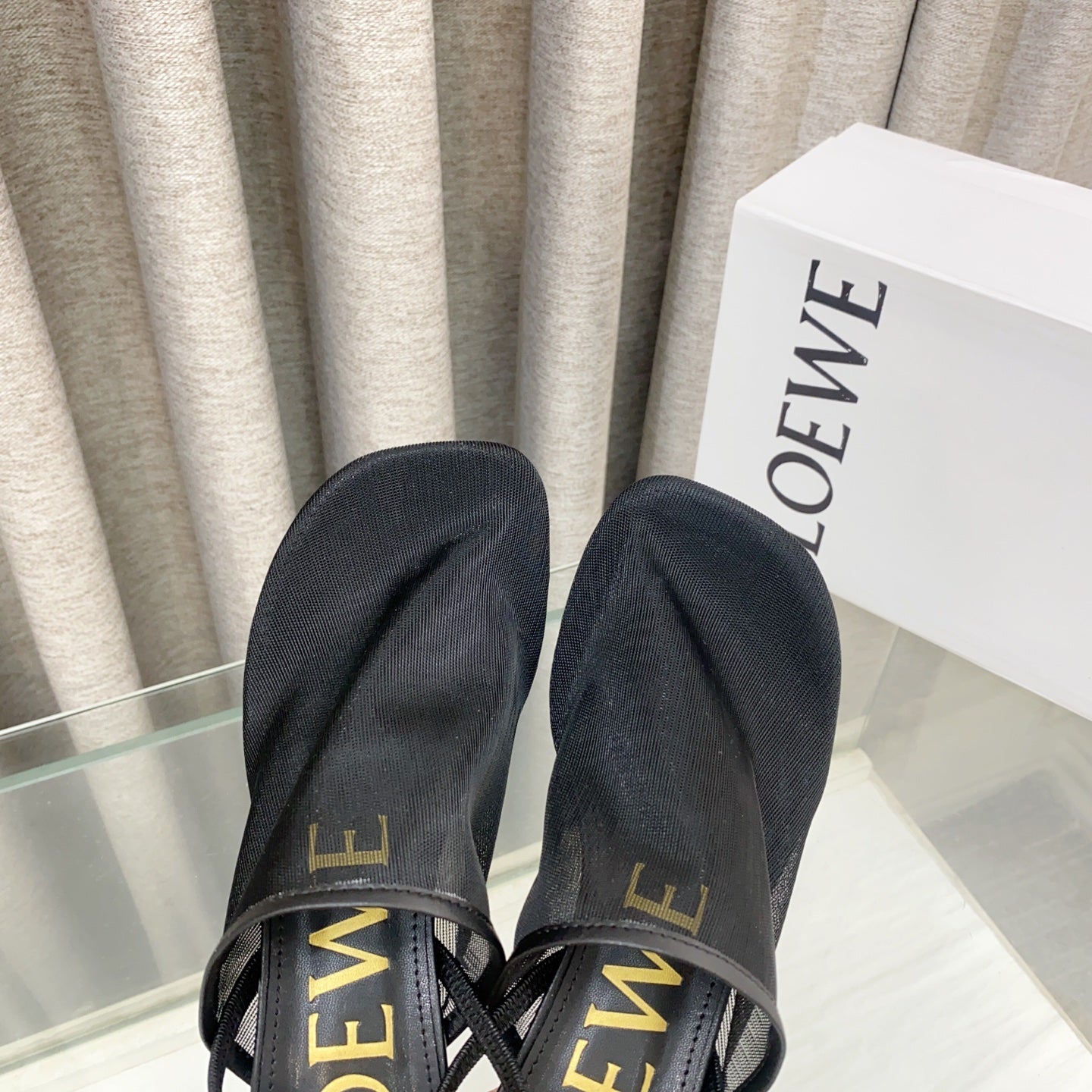 Loewe 25 Petal Slingback Black Mesh Sheepskin
