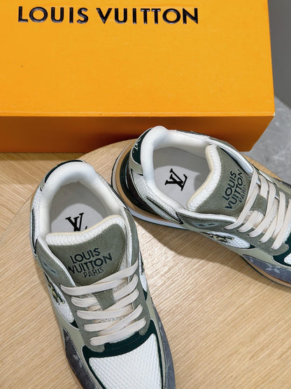 LV RUN AWAY SNEAKERS IN GREY MESH FABRIC AND SUEDE