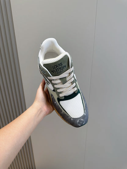 LV RUN AWAY SNEAKERS IN GREY MESH FABRIC AND SUEDE