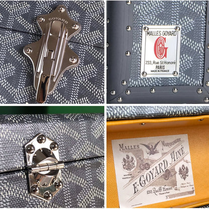 CASSETTE TRUNK BAG 21 IN GREY GOYARDINE CANVAS & CLAMECY COWHIDE
