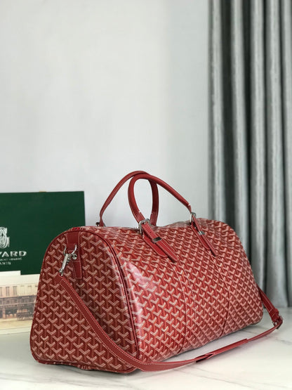 BOSTON 50 BAG IN RED GOYARDINE CANVAS AND CALFSKIN TRIM