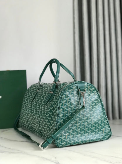 BOSTON 50 BAG IN GREEN GOYARDINE CANVAS AND CALFSKIN TRIM