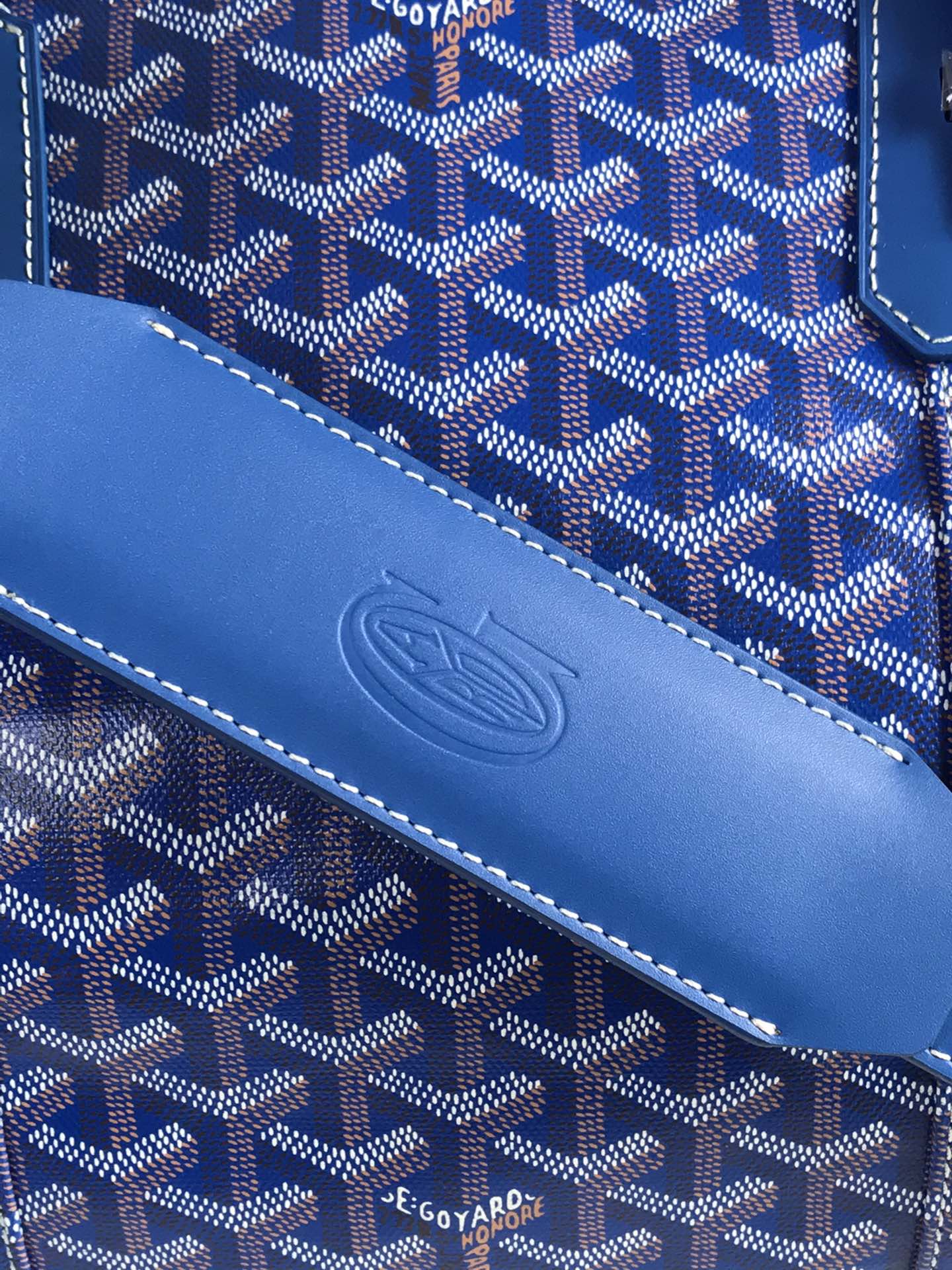 BOSTON 50 BAG IN SAPPHIRE BLUE GOYARDINE CANVAS AND CALFSKIN TRIM
