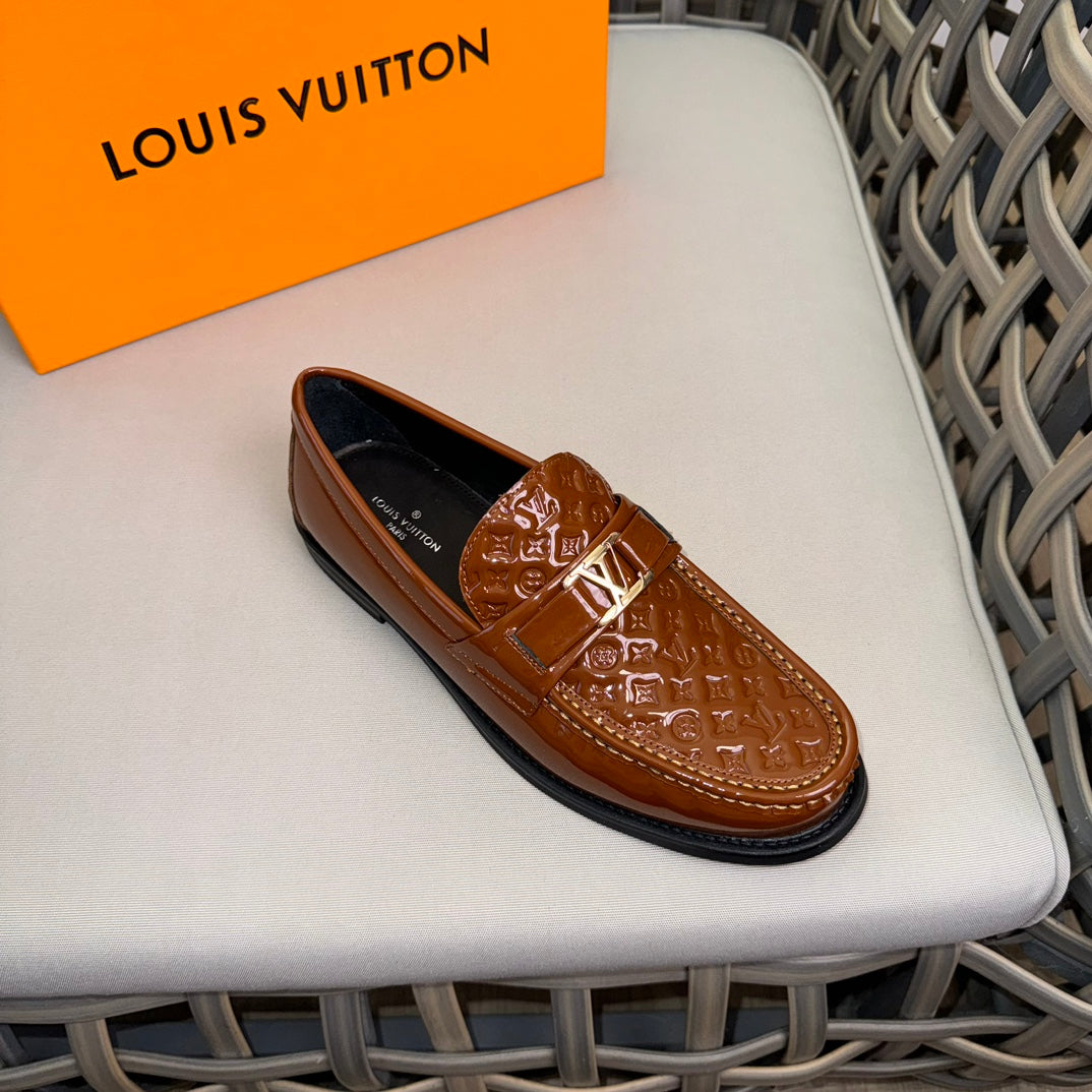 LV MAJOR LOAFERS IN CHOCOLATE BROWN EMBOSSED CALFSKIN