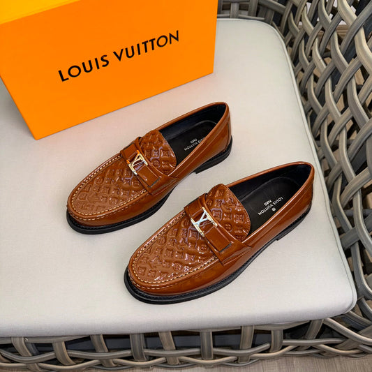 LV MAJOR LOAFERS IN CHOCOLATE BROWN EMBOSSED CALFSKIN