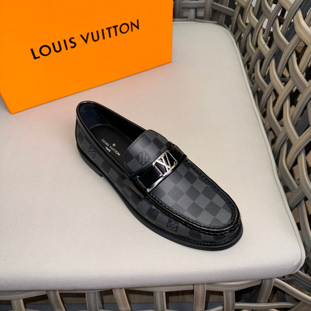 LV MAJOR LOAFERS IN GREY MIX BLACK DAMIER CALFSKIN