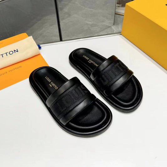 lv bliss flat mule black canvas calfskin