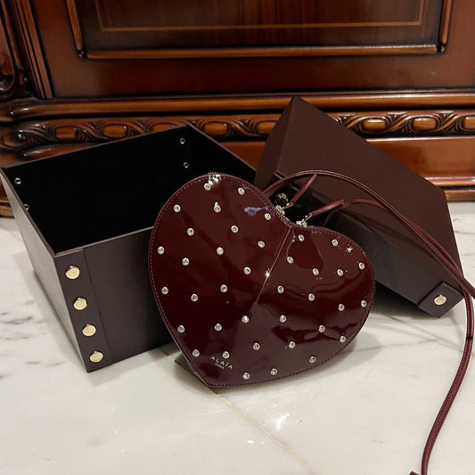 Le Coeur 21cm Burgundy Diamonds Calfskin Shouder 243042