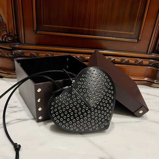 Le Coeur 21cm Black Metal Rivet Calfskin Shouder 243048