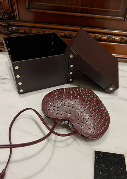 Le Coeur 21cm Burgundy Metal Rivet Calfskin Shouder 243047