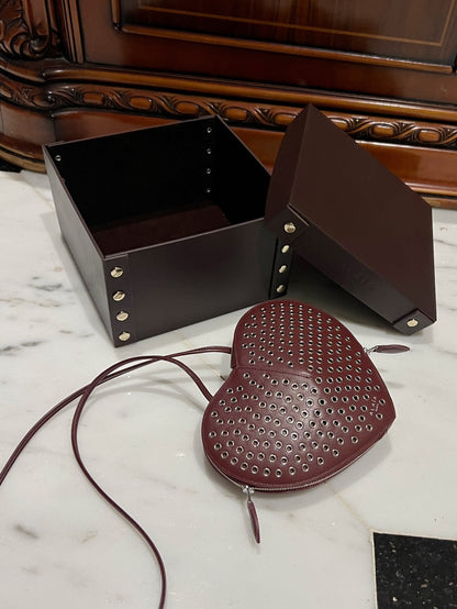 Le Coeur 21cm Burgundy Metal Rivet Calfskin Shouder 243047