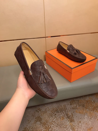 LV LOAFERS RUSSET BROWN DAMIER CALFSKIN WITH TASSEL