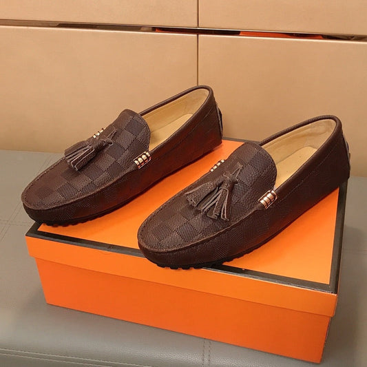 LV LOAFERS RUSSET BROWN DAMIER CALFSKIN WITH TASSEL