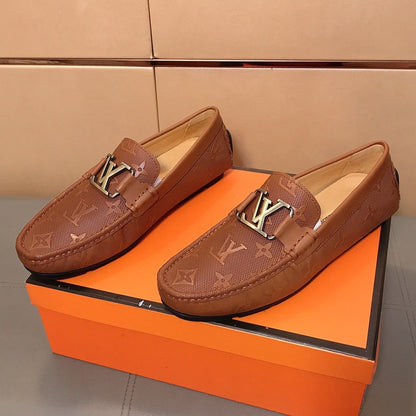 LV LOAFERS IN RUSSET BROWN CALFSKIN WITH BRANDED EMBOSSING