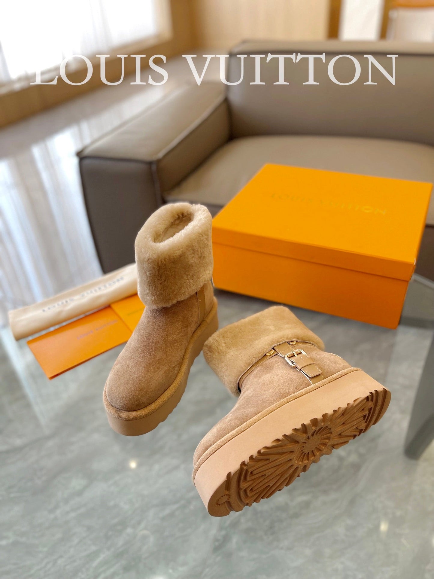 LV Aspen Platform Ankle Boot Beige Suede