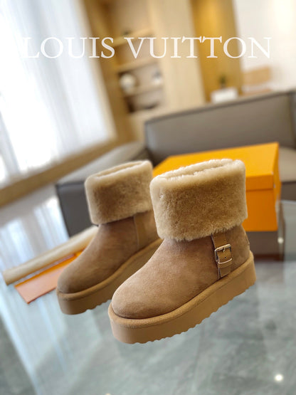 LV Aspen Platform Ankle Boot Beige Suede
