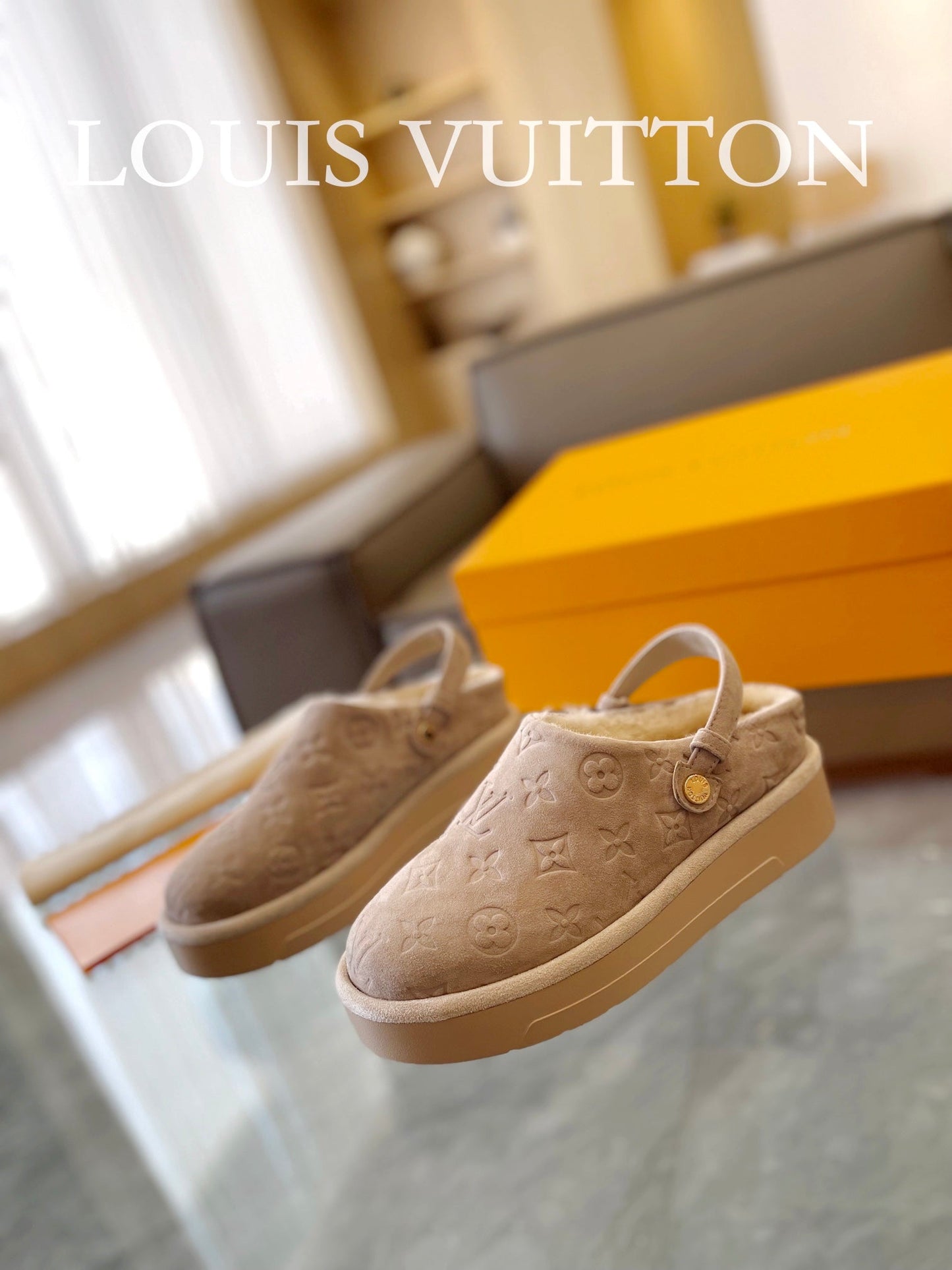 LV Aspen Platform Clog Beige Monogram Suede