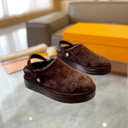 LV Aspen Platform Clog Walnut Brown Monogram Suede