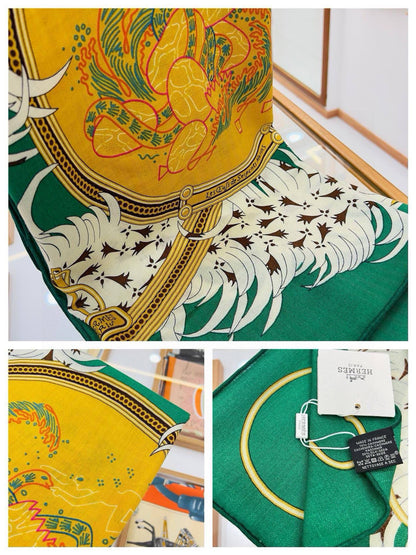Legende Brodee Scarf 140 CM In Green Colorful Cashmere And Silk 276518