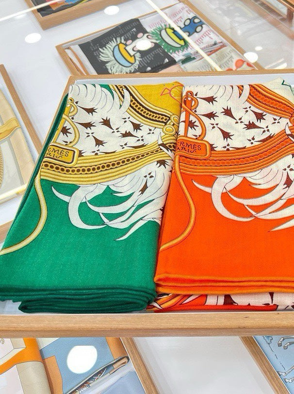 Legende Brodee Scarf 140 CM In Orange Colorful Cashmere And Silk 276519