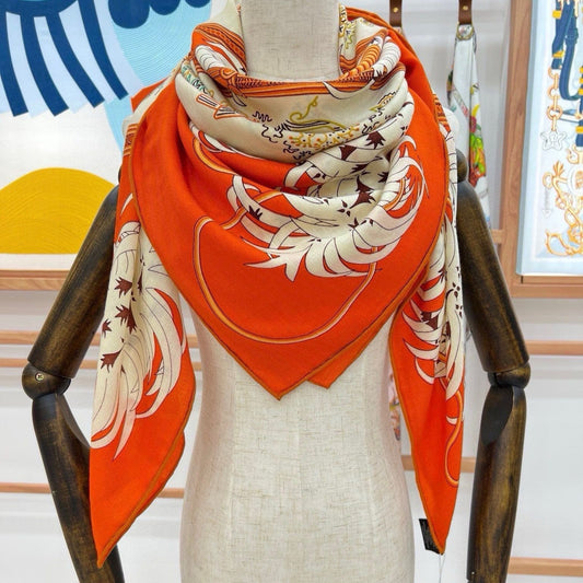 Legende Brodee Scarf 140 CM In Orange Colorful Cashmere And Silk 276519
