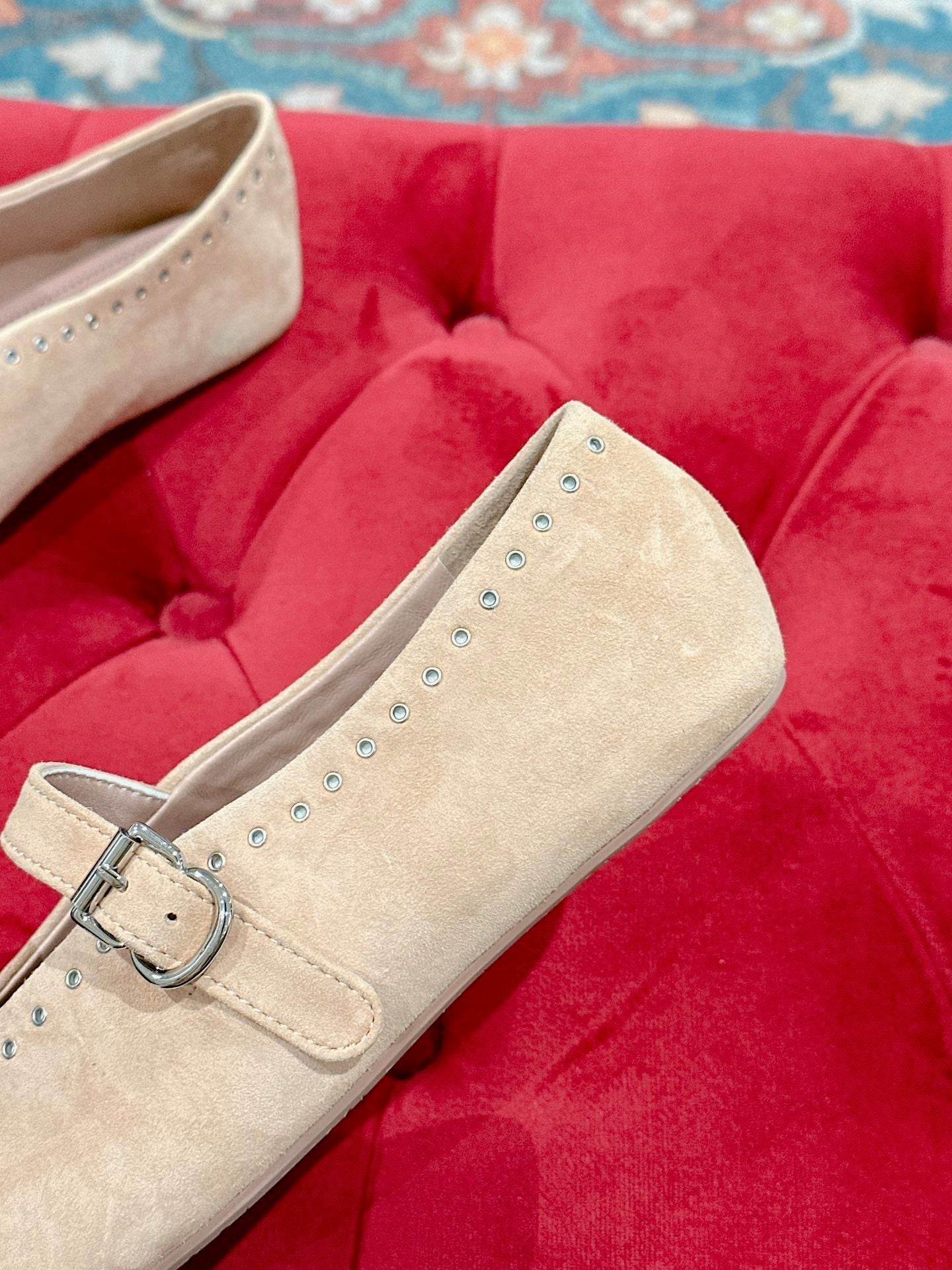 ALAIA MARY JANE IN BEIGE SUEDE WITH SILVER HARDWARE