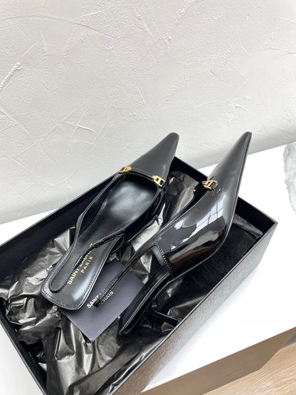 CARINE SLINGBACK PUMPS 45 IN PATENT BLACK LEATHER