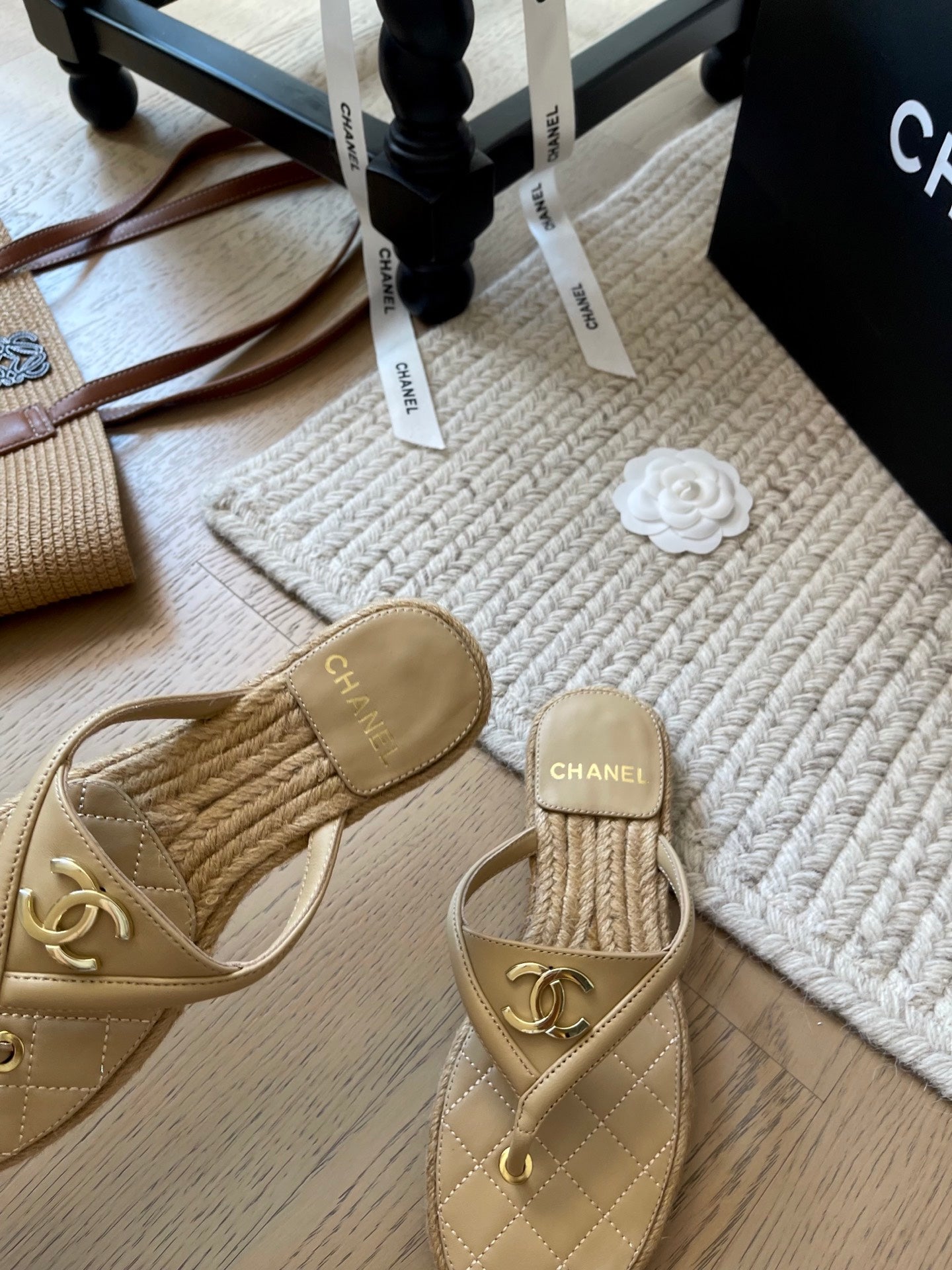CC 25 Flip Flop Sandals Beige Calfskin Espadrilles