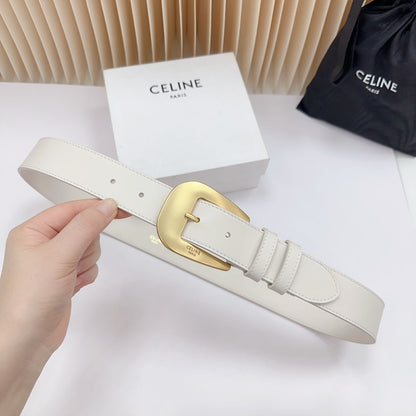 LARGE WESTERN 35 MM BELT WHITE CALFSKIN GOLD HARDWARE