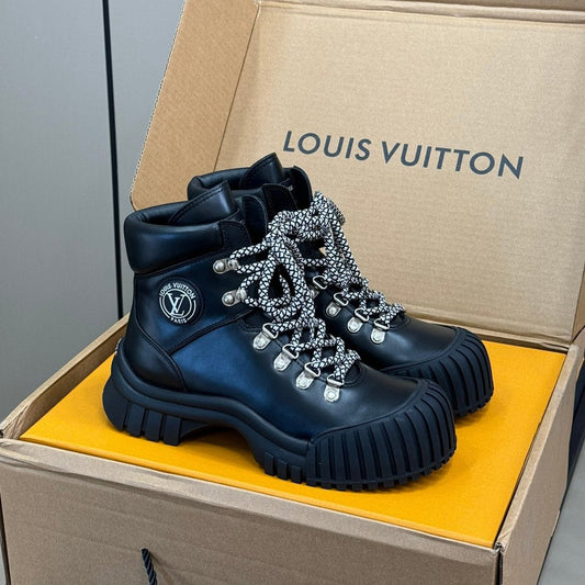 LV Ruby Flat Ranger Boots Black Calfskin