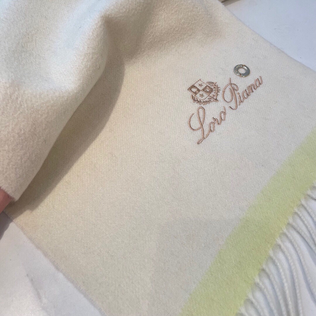 LP Grande Unita Scarf 180 CM In Ivory White With Light Yellow Cashmere 175043