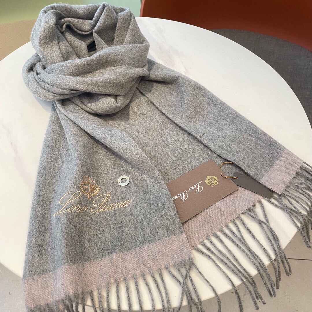 LP Grande Unita Scarf 180 CM In Light Grey With Light Brown Cashmere 175044