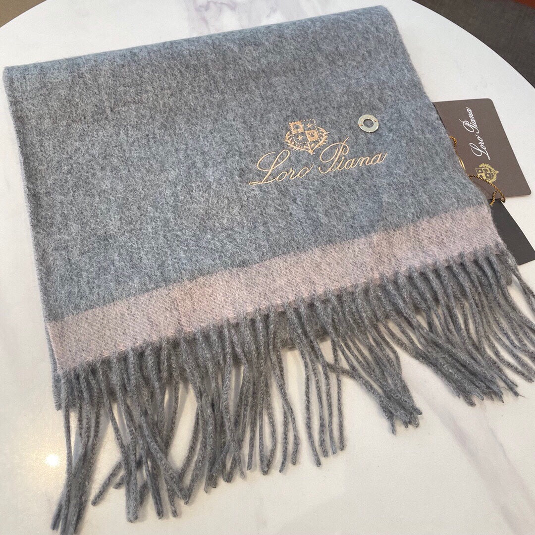 LP Grande Unita Scarf 180 CM In Light Grey With Light Brown Cashmere 175044