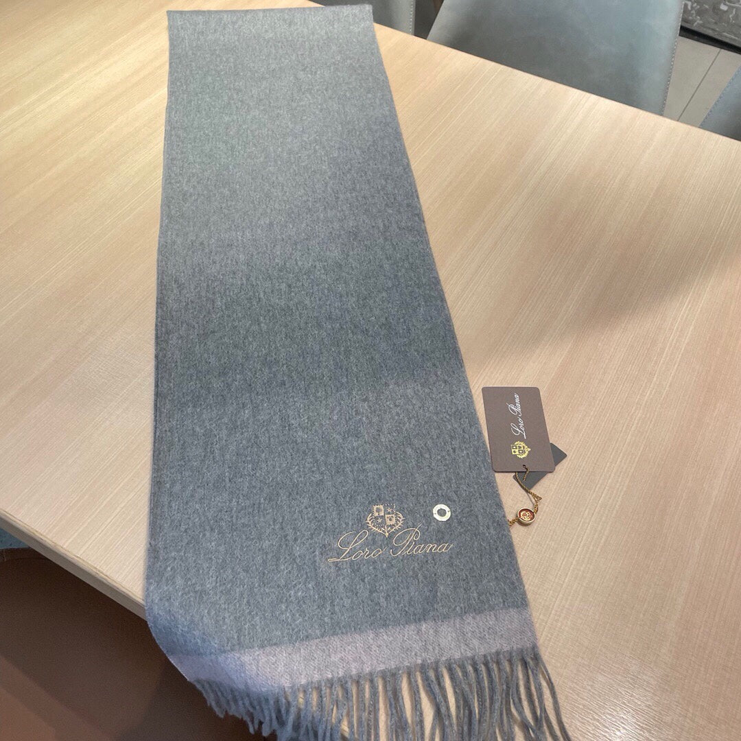 LP Grande Unita Scarf 180 CM In Light Grey With Light Brown Cashmere 175044