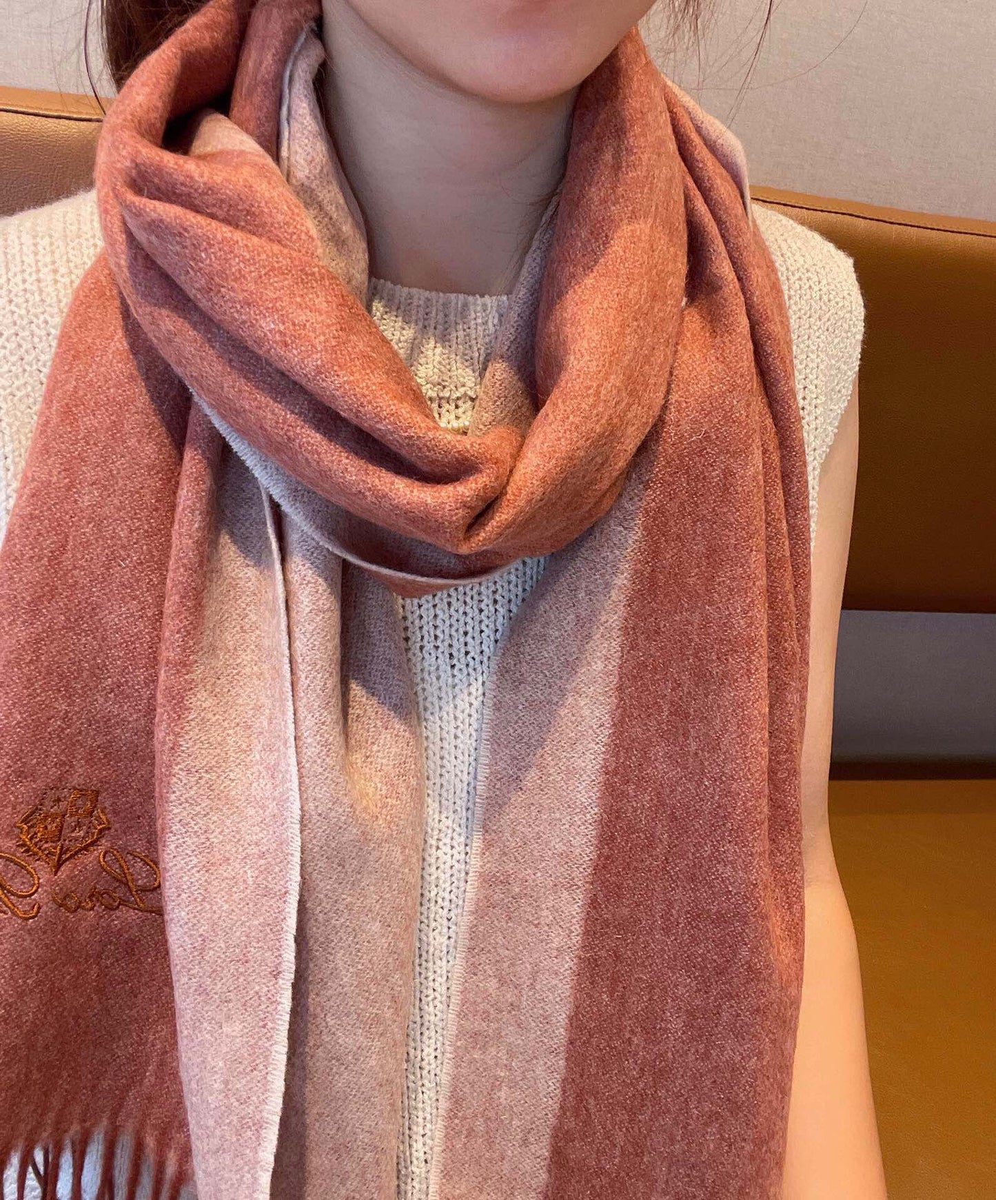 LP Grande Unita Scarf 180 CM In Coral Pink Mix Light Pink Cashmere 193786