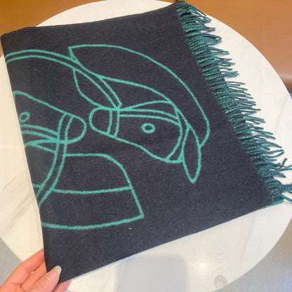 Casaque Entrelacs Equestres Scarf 195 CM Black Mix Jade Green Cashmere