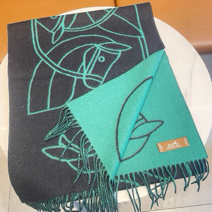 Casaque Entrelacs Equestres Scarf 195 CM Black Mix Jade Green Cashmere