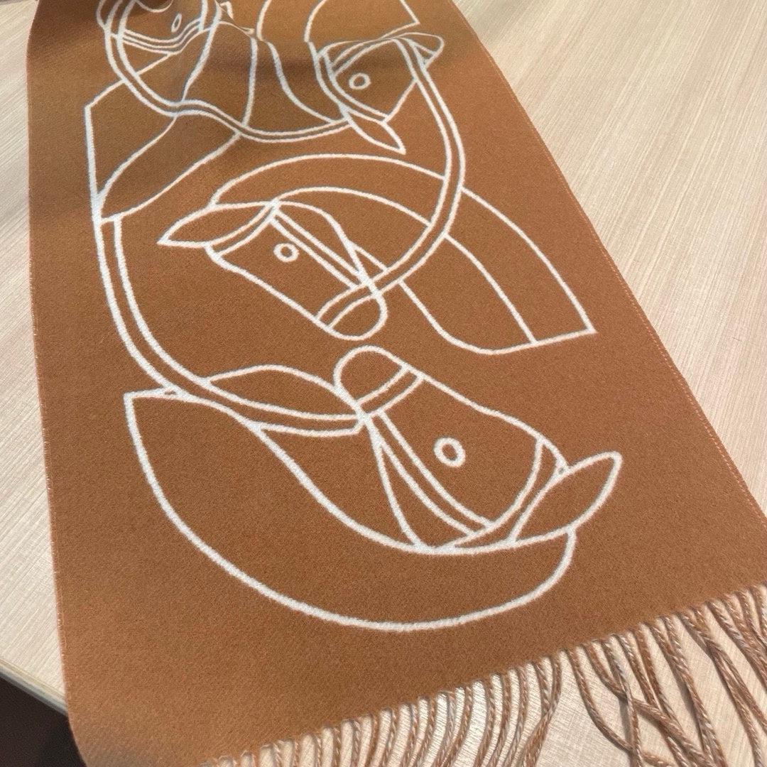 Casaque Entrelacs Equestres Scarf 195 CM Brown Mix White Cashmere