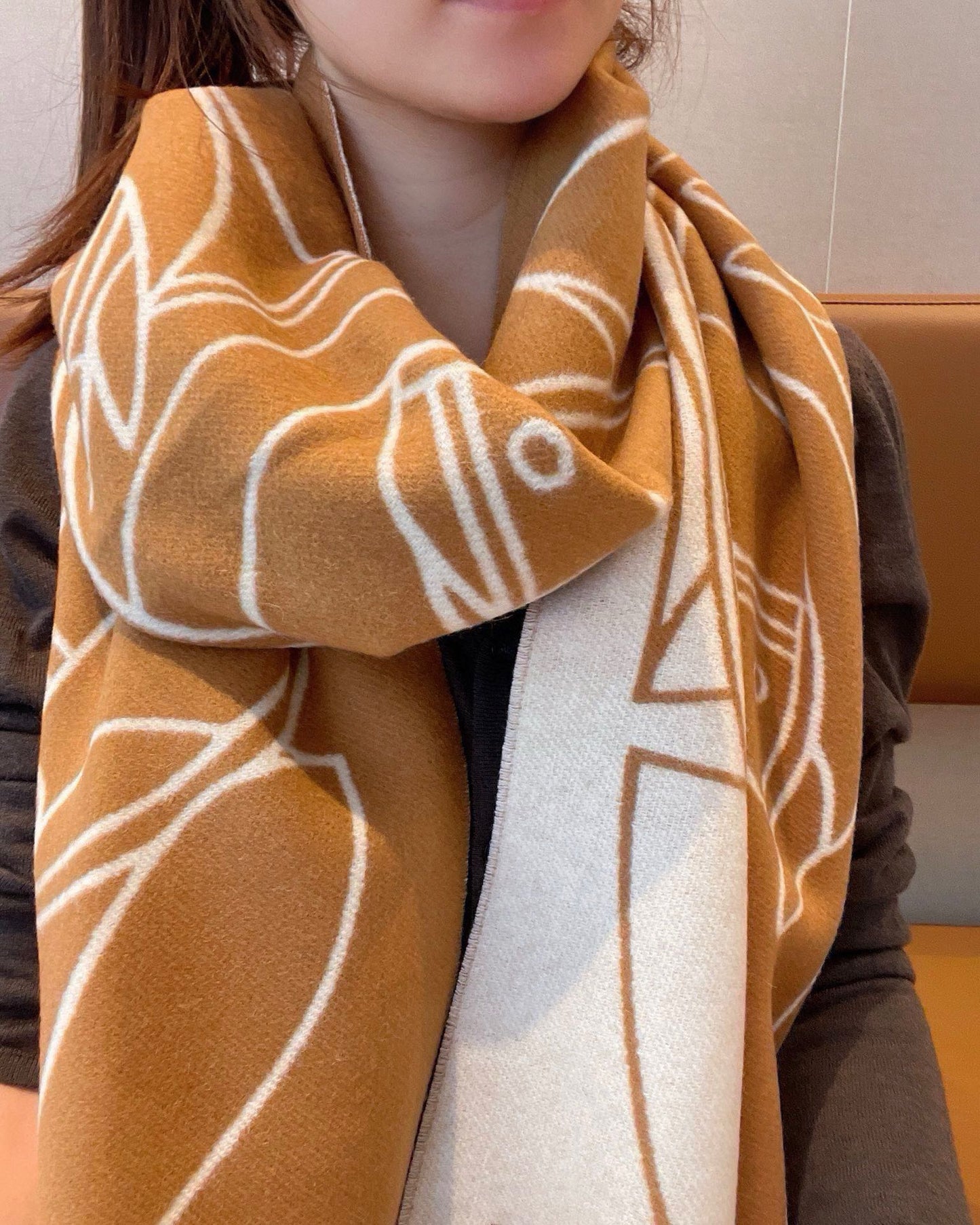 Casaque Entrelacs Equestres Scarf 195 CM Brown Mix White Cashmere