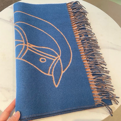 Casaque Entrelacs Equestres Scarf 195 CM Blue Mix Light Brown Cashmere
