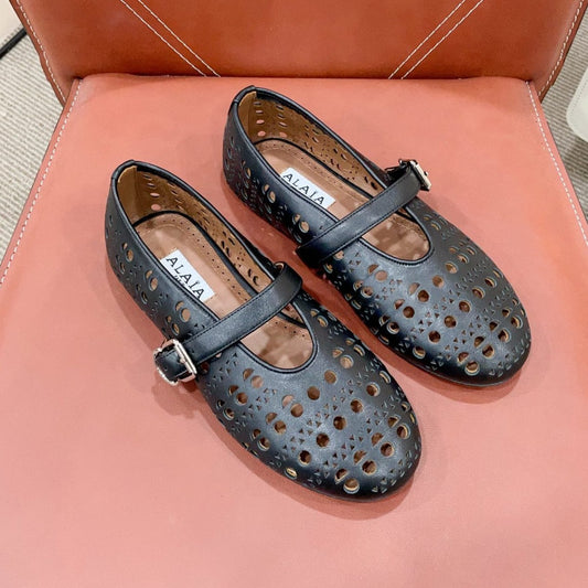 ALAIA HOLLOW BALLET FLAT IN BLACK LAMBSKIN