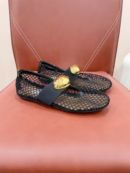 ALAIA MARY JANE SHOES IN BLACK MESH WITH GOLD HARDWARE