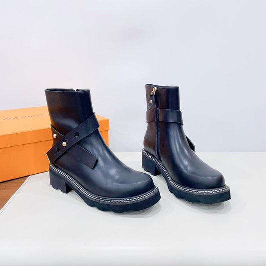 LV Beaubourg Ankle Boot Plain Black Calfskin