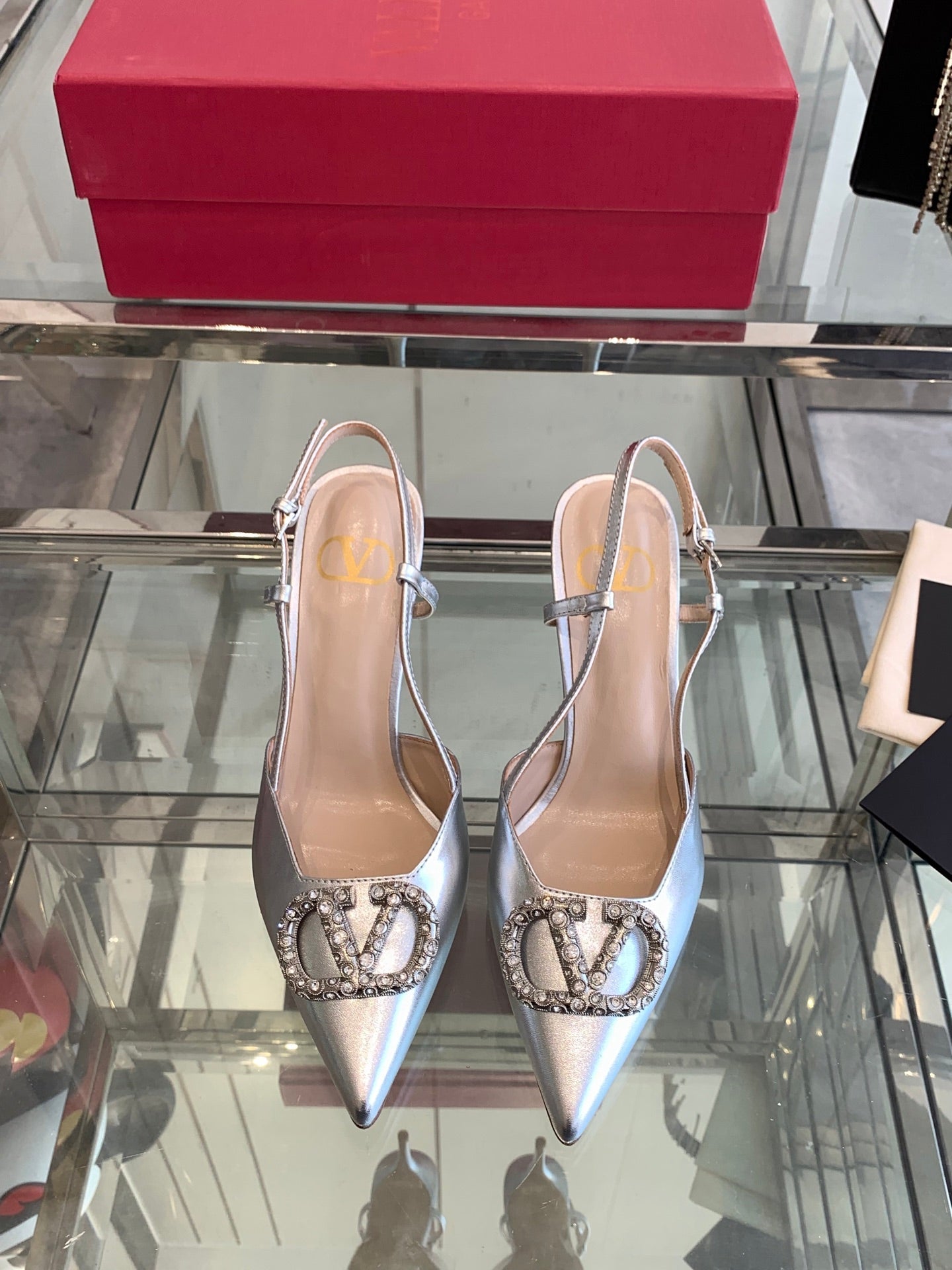 VT 25 High Heels Slingbacks Silver Cowhide 292337